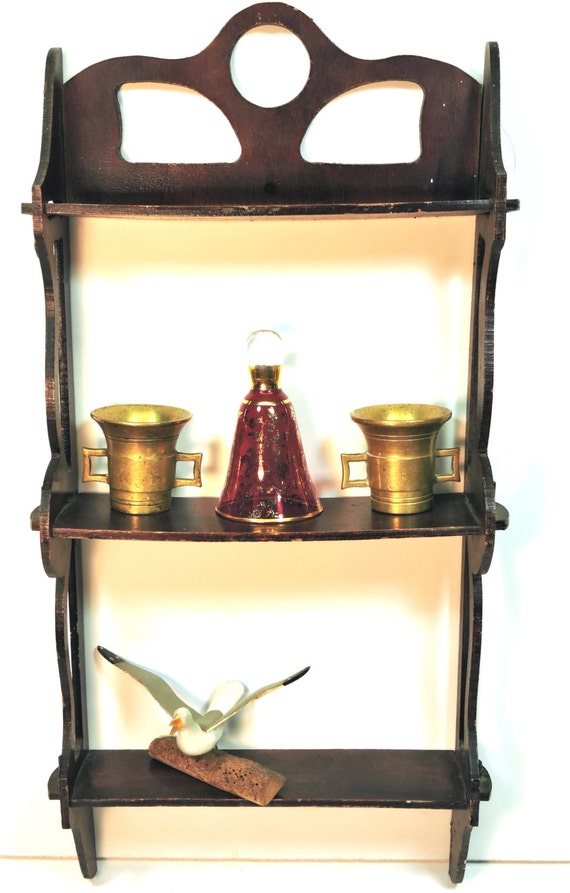 RESERVED Wooden 3 Tier Wall Shelf Vintage Cottage by