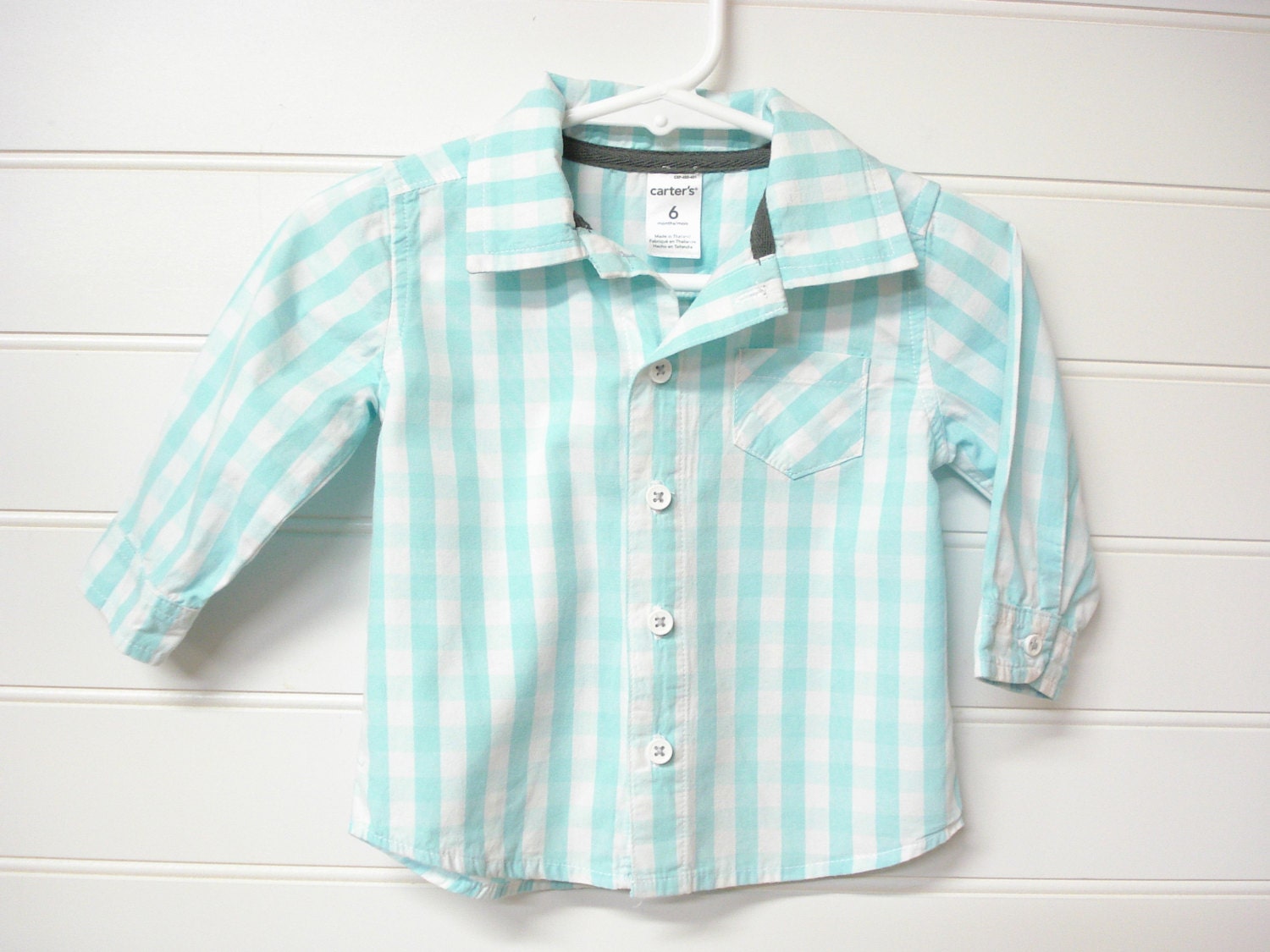 Baby Boy Shirt Aqua and White Checked Shirt Button Down