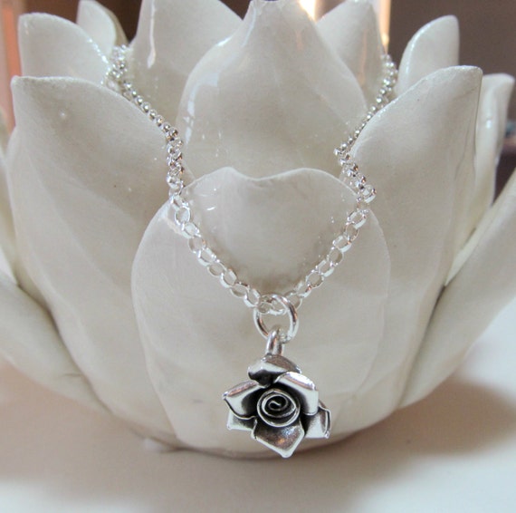 Silver Rose Necklace Silver Rose Pendant by NikkiHillsDesign