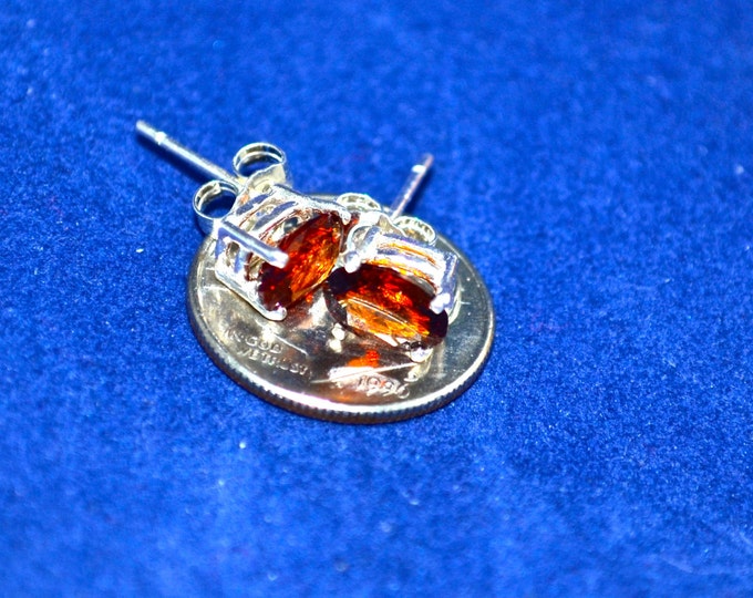 Spessartite Garnet Stud Earrings, 7x5mm Oval, Natural, Set in Sterling Silver E645
