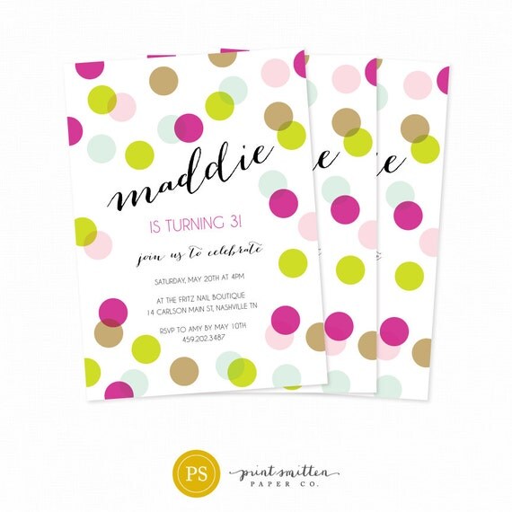 Items similar to First Birthday invitation Polka Dot Invite Bridal ...