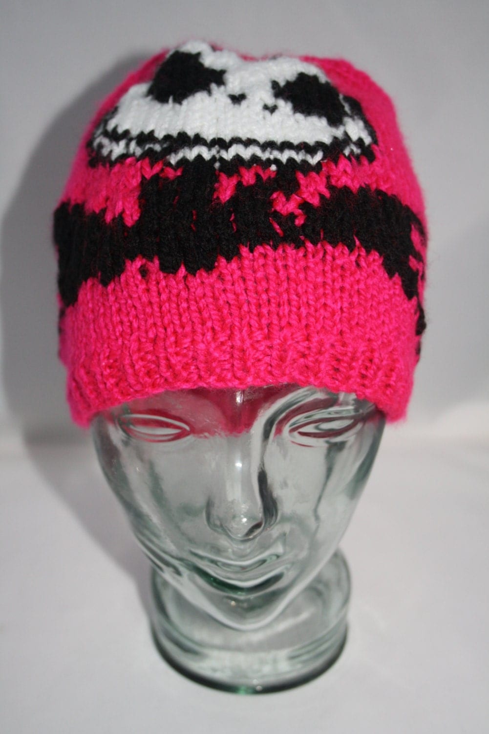 Hand Knitted Neon Pink Nightmare Before Christmas Beanie