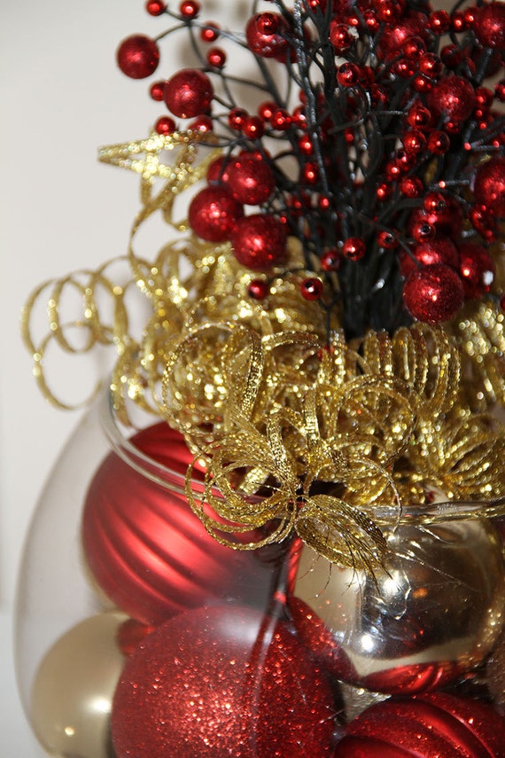 Christmas Centerpiece Red and Gold Holiday by GlitterGlassAndSass