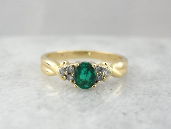 Emerald and Diamond Cluster Ladies Ring for by MSJewelers on Etsy