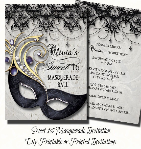 Sweet 16 Masquerade Invitation DIY Printable Mardi Gras Sweet