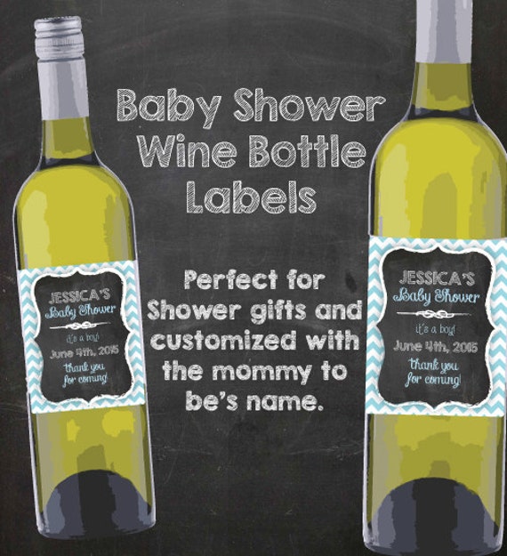 Wine Bottle Labels Baby Shower Blue Chevron Digital Download