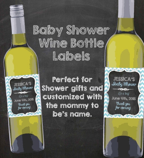 Wine Bottle Labels Baby Shower Blue Chevron Digital Download