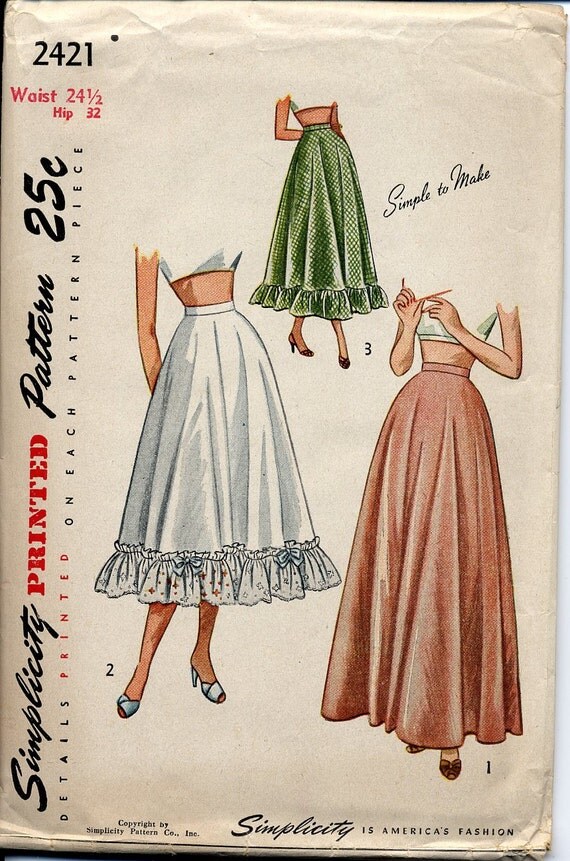 Vintage 1950s flared skirt petticoat pattern Waist size