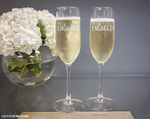 Just Engaged Personalized Champagne Glasses Set of TWO