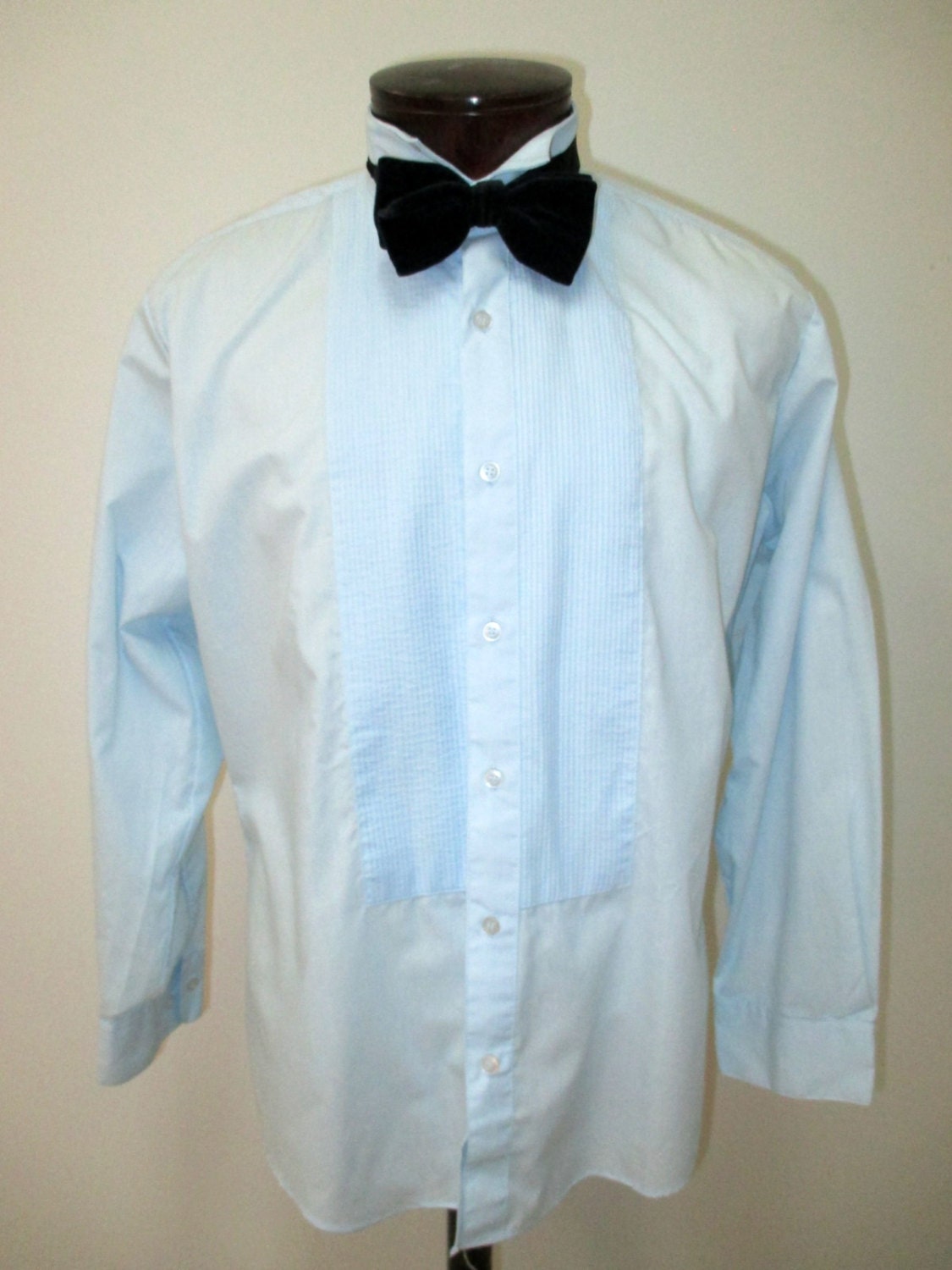70s Tuxedo Shirt. pleated Vintage Blue 70s tux shirt Prom