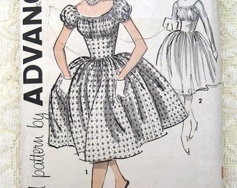 Vintage 60s Day Dress. Full Skirt, Pouf Sleeve Advance Sewing Pattern 9423. Size 14