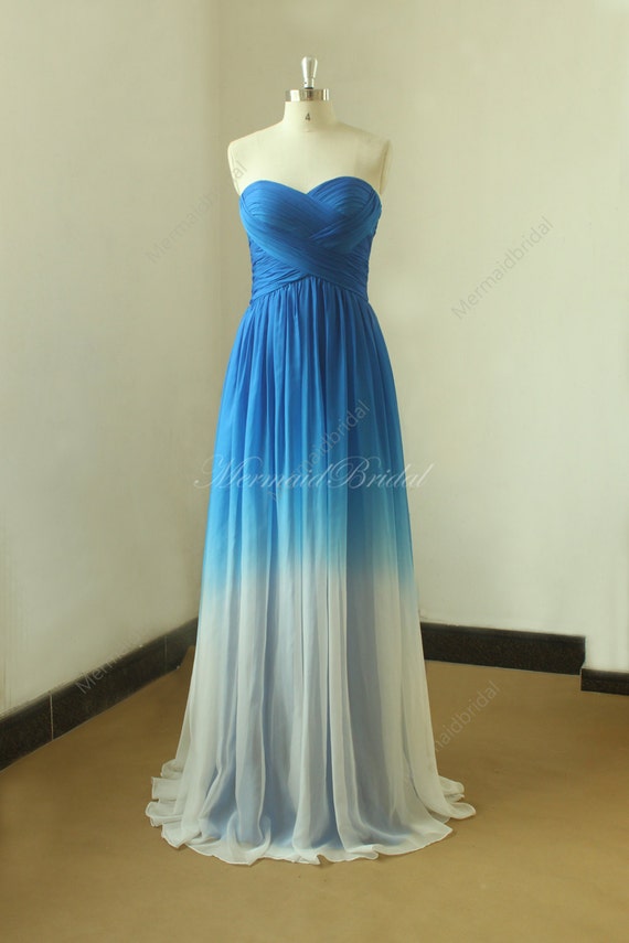 Royal blue  Ombre  tencel weddin dress  from royal blue  to ivory