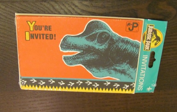 Original Jurassic Park Invitations - Party Invites - 1992 - Dinosaur Cards w/ Envelopes - 6 Cards a Set - Made by Gibson Greetings