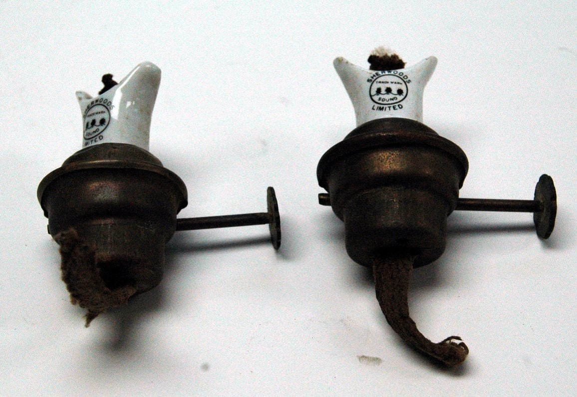 1 pair Vintage ceramic wick holders for Hurricane oil lamp