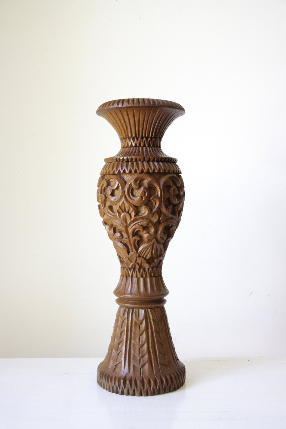 Vintage wood carved vase/ large wooden by RetroandRosesvintage