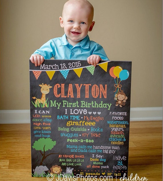 Jungle Birthday Chalkboard Poster Zoo Theme Animals Jungle Theme Safari Theme 16x20 First