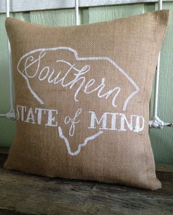 Burlap Pillow Southern State of Mind South by TwoPeachesDesign