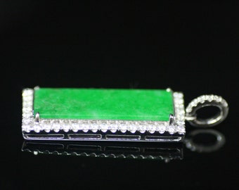 Certified Jadeite "Type A" Jade and Diamond Pendant. 18K. Hand engraved. WOW!