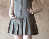 Pleated 70s School Girl Tweed Dress S | US 4 | UK 8