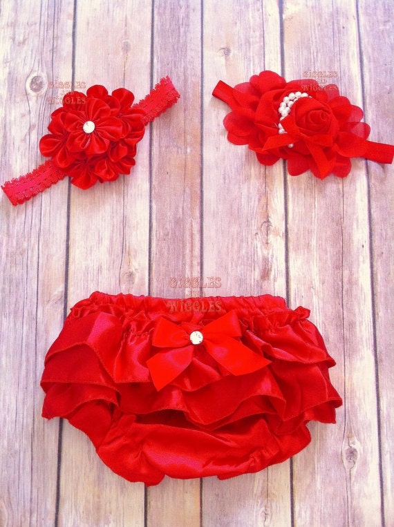 Red Or Pink satin ruffle bloomers for baby by GigglesandWigglesBtq