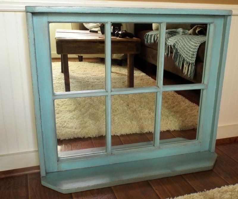 Custom vintage reclaimed wood window frame mirrors with top