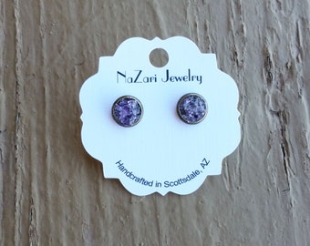 RAW AMETHYST BRONZE Studs, Crushed Amethyst Earrings