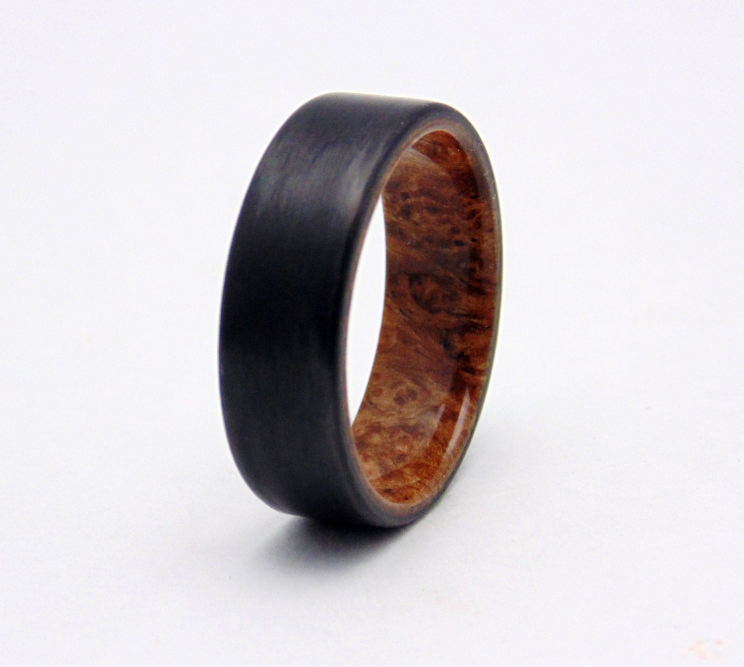 Carbon fiber ring with White Teak burl wood lining Carbon