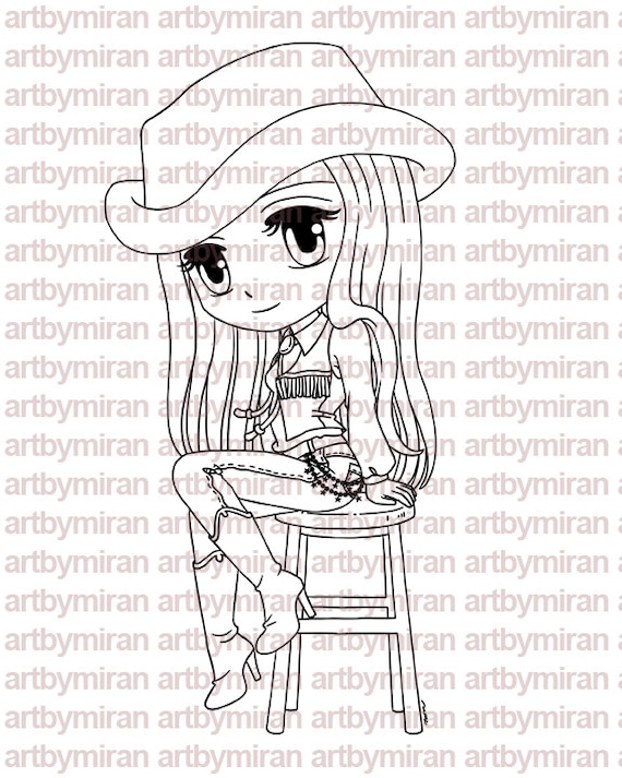 Digital Stamp - Cowgirl Bonnie, Digi Stamp, Coloring page, Printable Line art for Card and Craft Supply