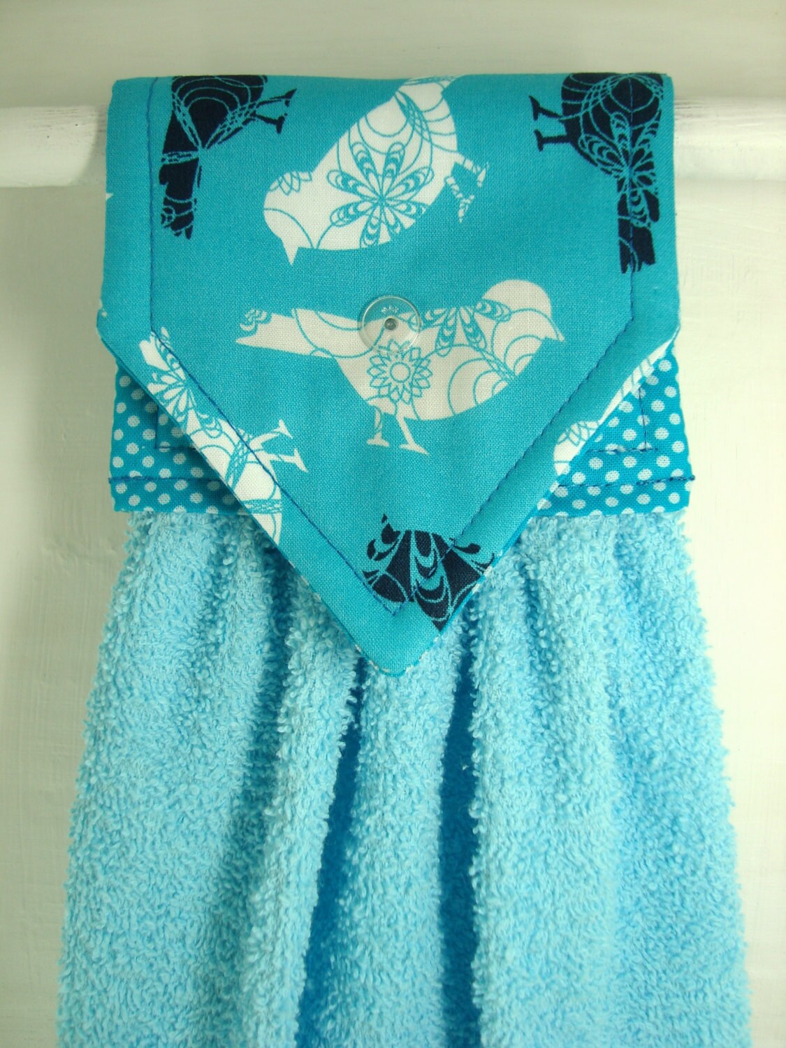 Birds Hanging Hand Towel Teal Hanging Towel by MarlenesSewingRoom