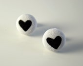 Black Heart Button Earrings Valentine Earrings Black Heart Earrings Fabric Button Post Earrings Valentines Gift
