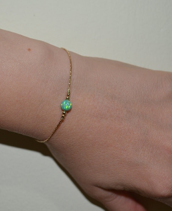 Opal Bracelet, Tiny Dot Bracelet, Small Opal Ball Gold Bracelet, green opal charm, simple dainty circle opal bead bracelet, opal jewelry