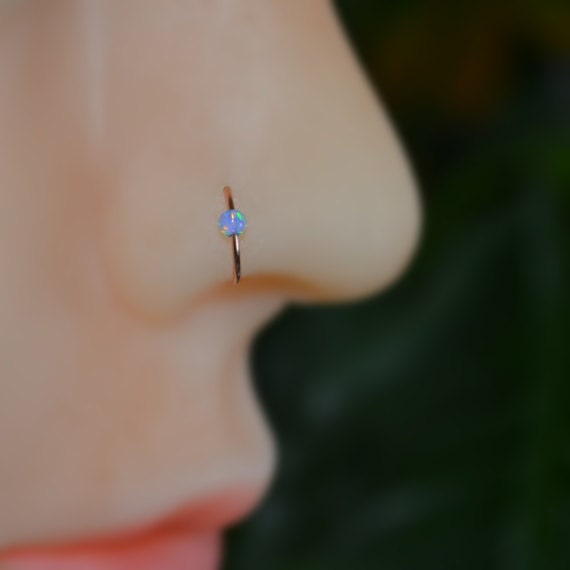 Gold Nose Ring Hoop - Nose Stud - Opal Tragus Earring Hoop - Cartilage Hoop Earring - Daith Earring - 22g Rook - Conch Piercing