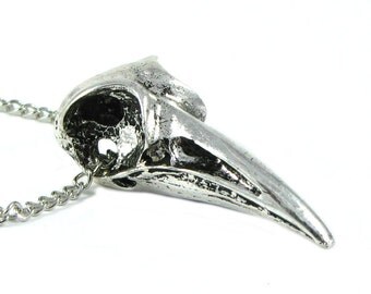 Bird Skull Necklace - Silver bird skull necklace crow skull pendant real raven skull charm jewelry gothic silver bird necklace charm