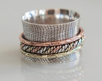 Dea Spinner Ring - Meditation Ring - Anti Stress Ring - Three Metal Rings - Multi Metal Ring - Mixed Metal Ring - Unisex Ring - Yoga Ring
