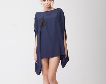 Asymmetric Oversized Blouse/Black tunic/Oversized blue blouse/Oversized top