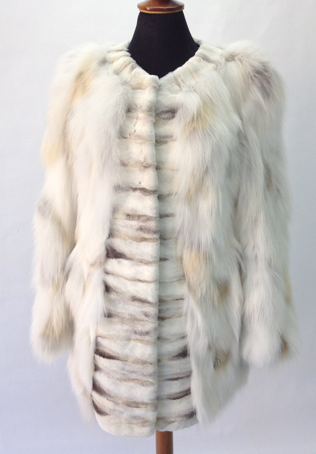 Real white fox fur coat semi sheared fox fur. Saga pelt. by BeFur