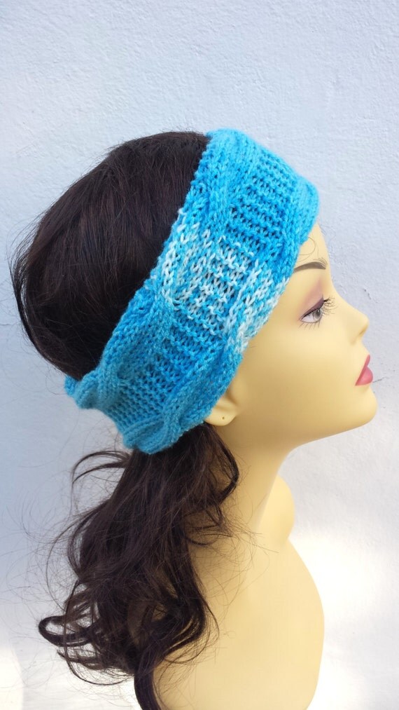 Sky Blue Hand Knitted Headband, Hair Accessories Sky Blue knitted headband, cable knit Sky Blue hairband, women knitted headband