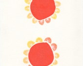 Original Illustration, TWO little orange and yellow flowers. Drawn with ink, pencil and pen on paper.