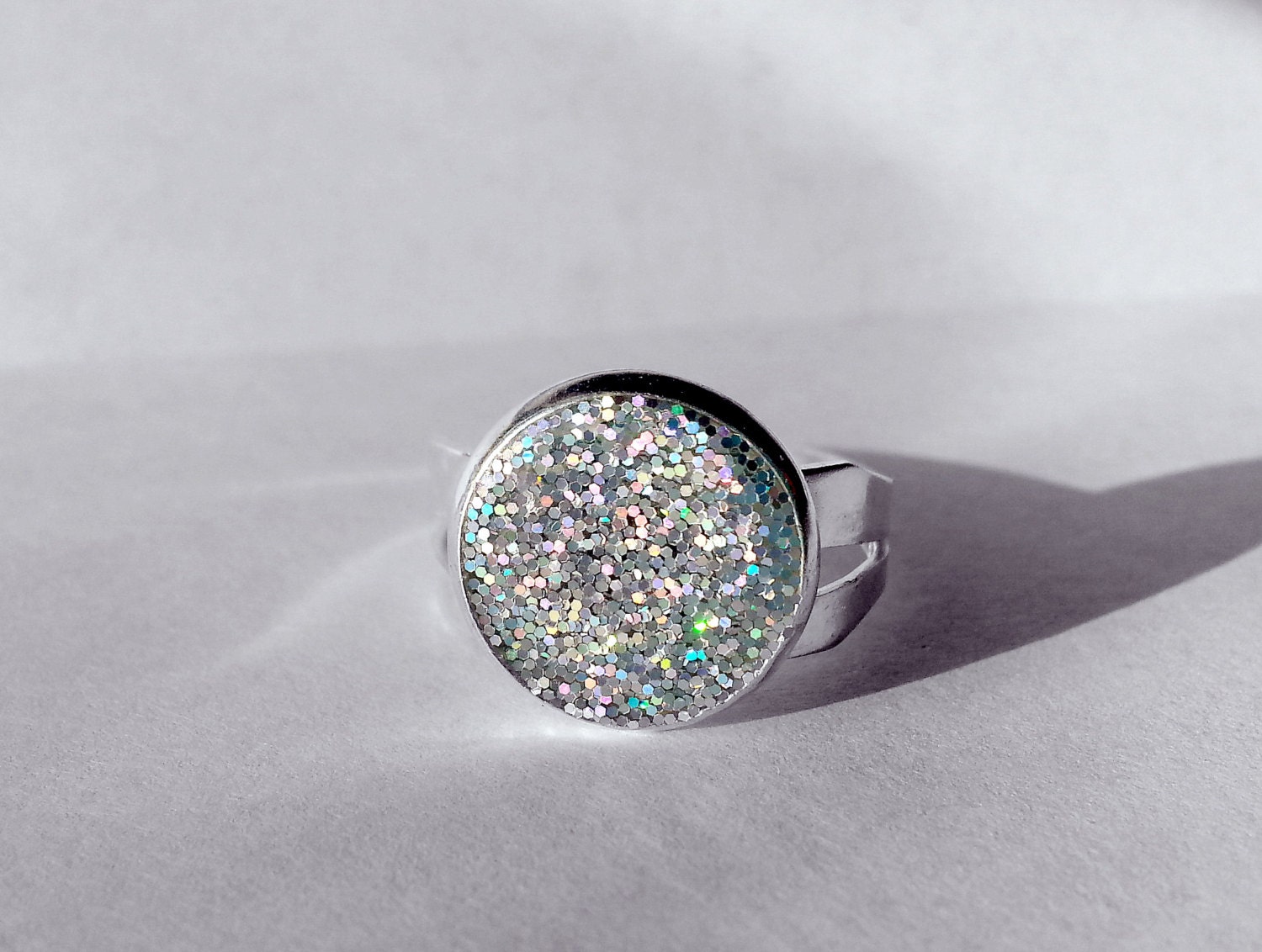 Silver Holographic Ring Silver Glitter Ring by CrystalynsDreamery