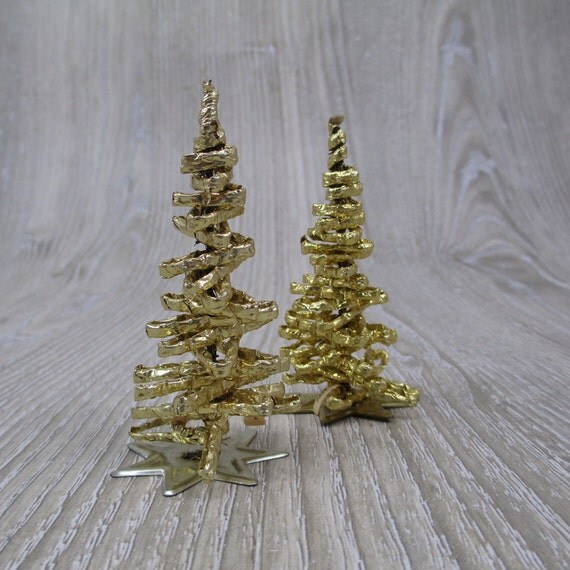 two vintage west german gold tinsel christmas trees retro foil two vintage west german gold tinsel christmas trees retro foil