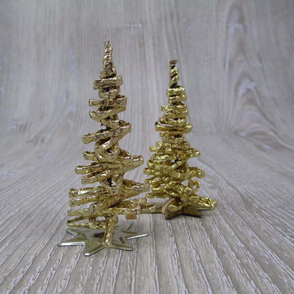 two vintage west german gold tinsel christmas trees retro foil two vintage west german gold tinsel christmas trees retro foil