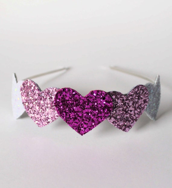 Pink Glitter Heart Headband Pink Heart Hairband by Flashfloozy