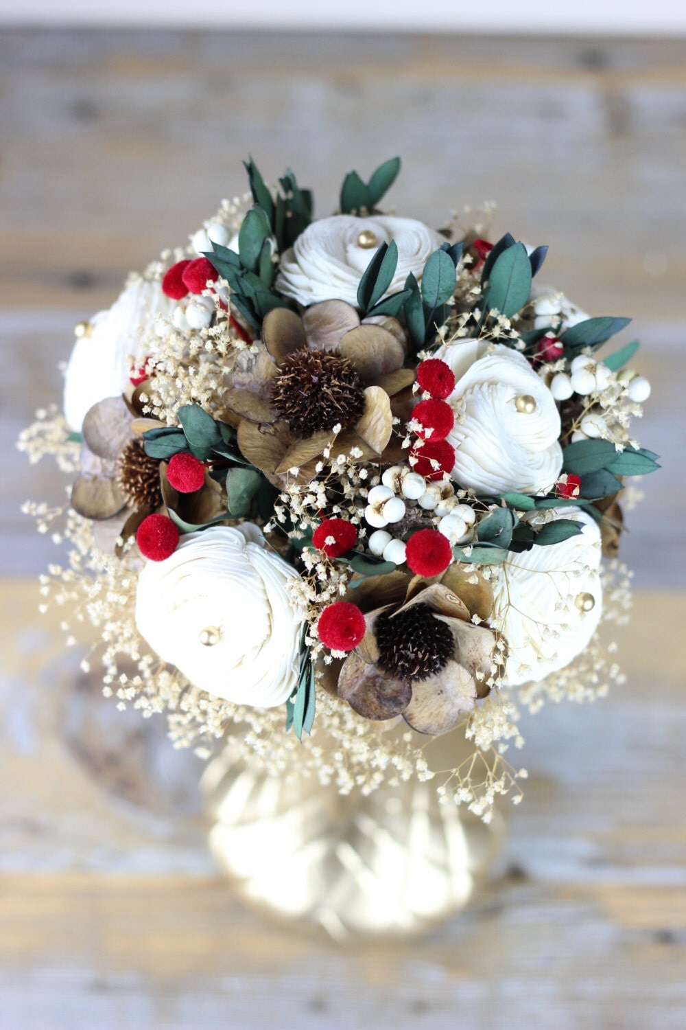 Christmas Centerpiece, Sola Flower Centerpiece, Rustic Centerpiece, Keepsake Centerpiece, Handmade Centerpiece