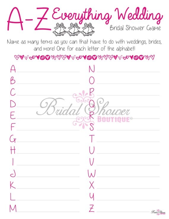 AZ Everything Weddings Alphabet Bridal Shower Game PINK Fun