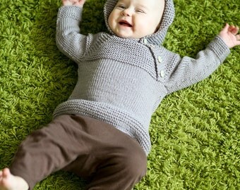 MADE TO ORDER/ Hand knitted baby sweater with hood/ merino wool