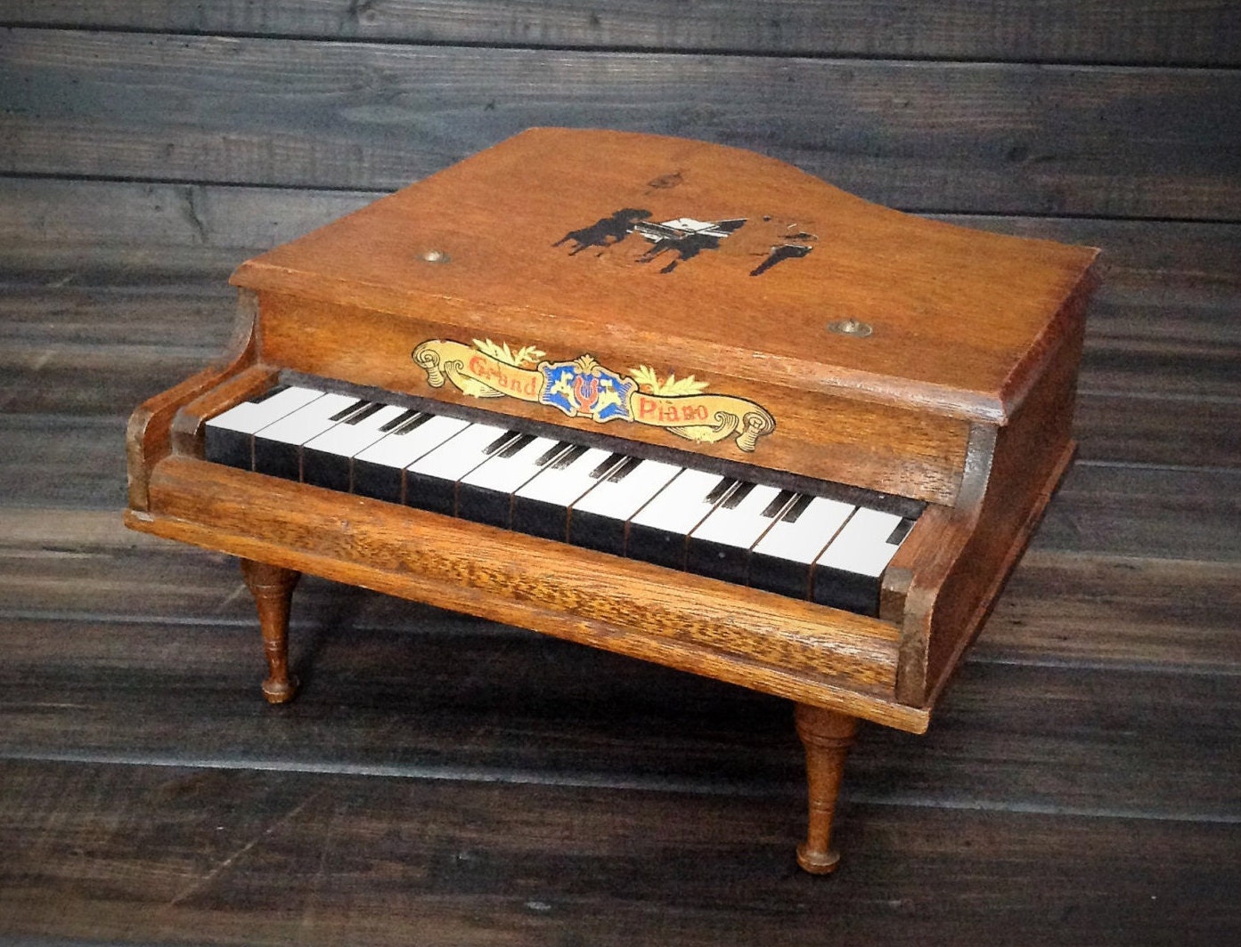 Reserved Vintage Wooden Baby Grand Piano Musical Toy