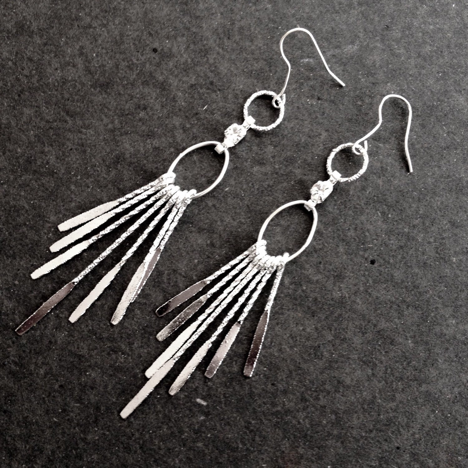 Silver Tassel Earrings Fringe Earrings Spiked Earrings