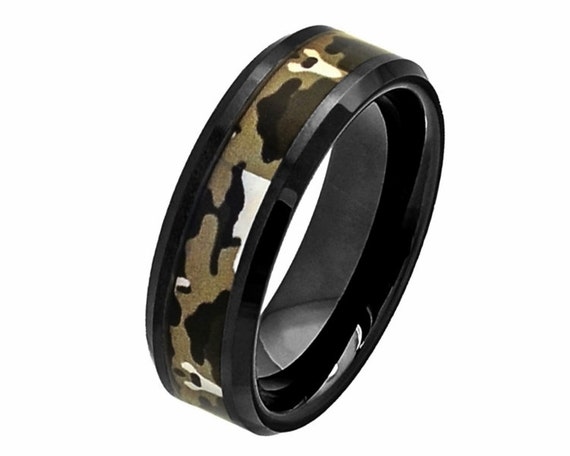 ... Mens,Promise,Wedding Ring,Black Ceramic Ring,Hunters,Commando Camo