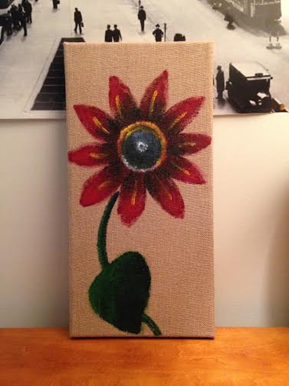 Burlap canvas red sunflower painting
