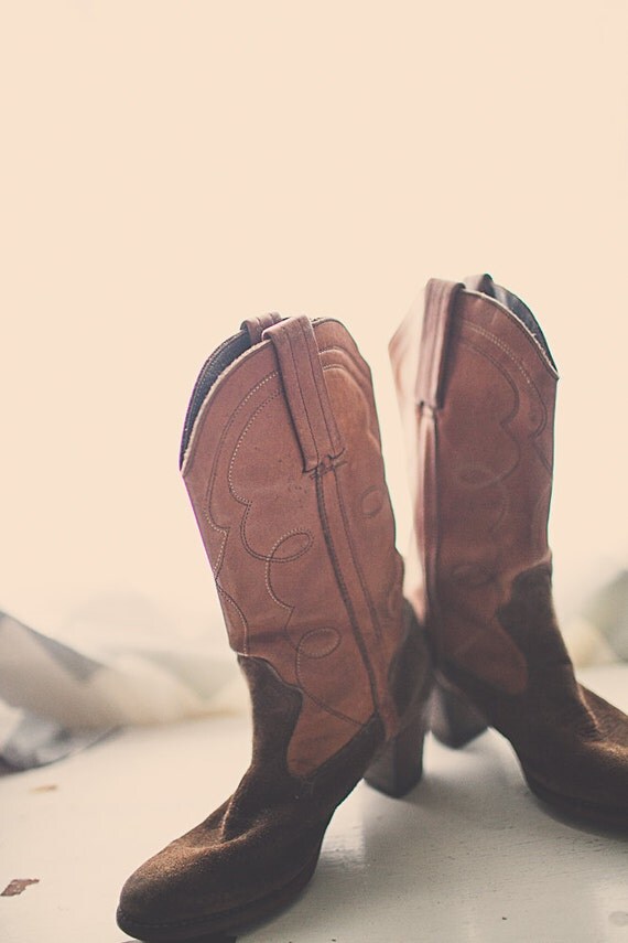 Vintage 80s Cowboy boots Brown with Embroidery Soft Leather